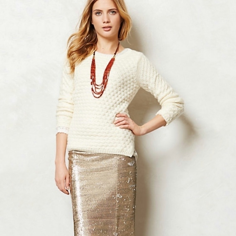 Anthropologie Field Flower Rennes sweater ivory knit women's size XS